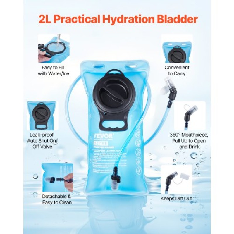 Σακίδιο πλάτης VEVOR Hydration με 2L TPU Water Bladder, Σακίδιο πλάτης Hydration Pack, Ελαφρύ σακίδιο νερού πεζοπορίας για άνδρες γυναίκες, Hydro Water Daypack για πεζοπορία, τρέξιμο, ποδηλασία, κάμπινγκ & Rave