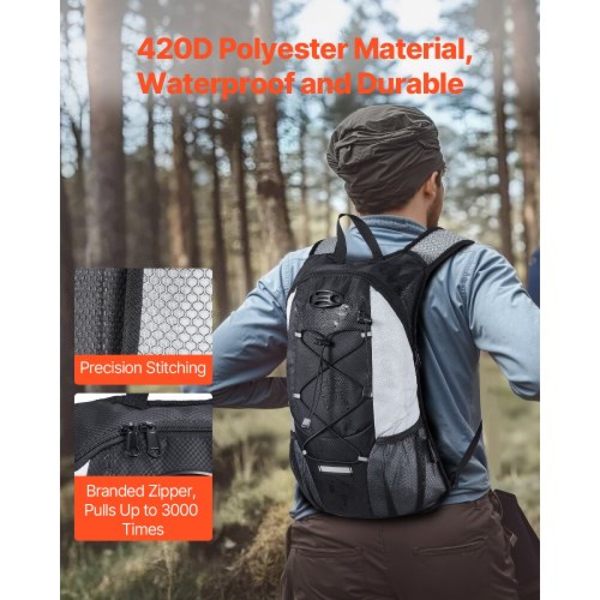 Σακίδιο πλάτης VEVOR Hydration με 2L TPU Water Bladder, Σακίδιο πλάτης Hydration Pack, Ελαφρύ σακίδιο νερού πεζοπορίας για άνδρες γυναίκες, Hydro Water Daypack για πεζοπορία, τρέξιμο, ποδηλασία, κάμπινγκ & Rave
