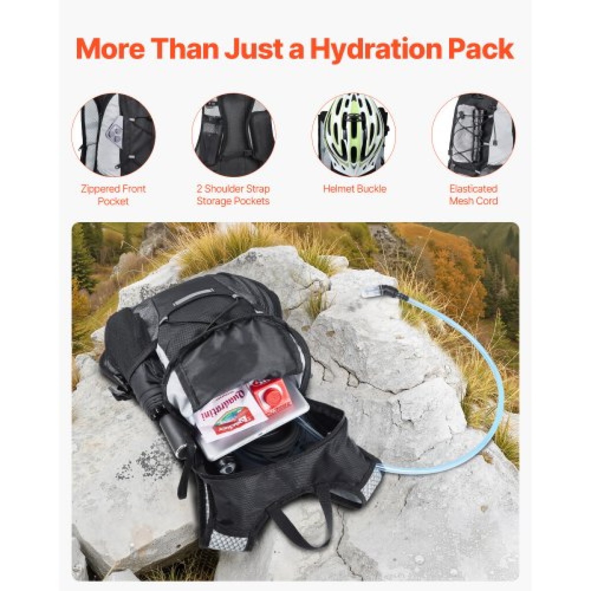 Σακίδιο πλάτης VEVOR Hydration με 2L TPU Water Bladder, Σακίδιο πλάτης Hydration Pack, Ελαφρύ σακίδιο νερού πεζοπορίας για άνδρες γυναίκες, Hydro Water Daypack για πεζοπορία, τρέξιμο, ποδηλασία, κάμπινγκ & Rave