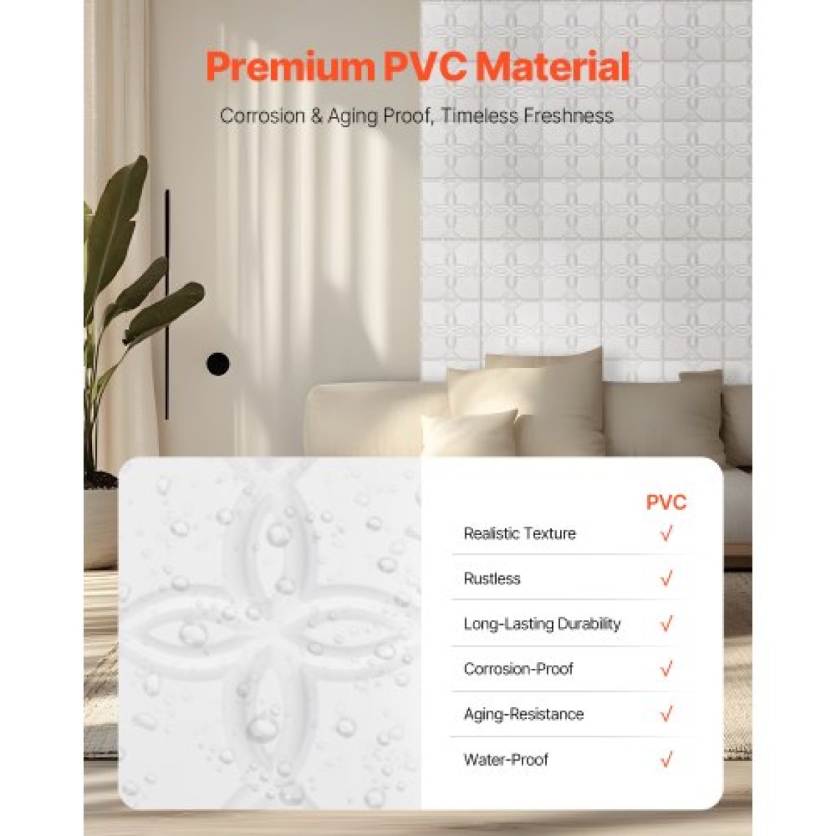VEVOR 3D πάνελ τοίχου, 33-συσκευασία 11,81 x 11,81 σε PVC μοντέρνας τέχνης μινιμαλιστικά πλακάκια λουλουδιών, 32 τετραγωνικά μέτρα κάλυψης πάνελ τοίχου, εσωτερική διακόσμηση σπιτιού για οροφή, υπνοδωμάτιο, σαλόνι και gaming δωμάτιο, λευκό ματ