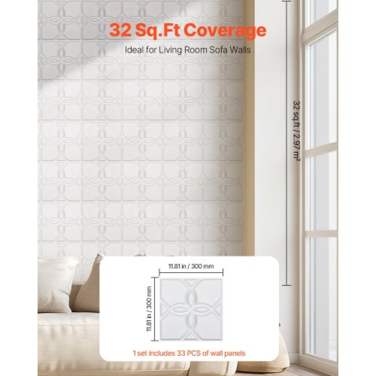 VEVOR 3D πάνελ τοίχου, 33-συσκευασία 11,81 x 11,81 σε PVC μοντέρνας τέχνης μινιμαλιστικά πλακάκια λουλουδιών, 32 τετραγωνικά μέτρα κάλυψης πάνελ τοίχου, εσωτερική διακόσμηση σπιτιού για οροφή, υπνοδωμάτιο, σαλόνι και gaming δωμάτιο, λευκό ματ