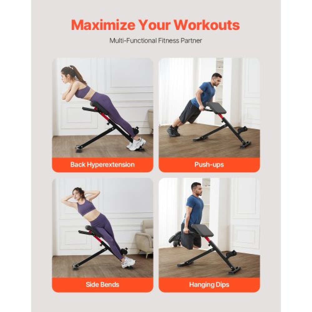 VEVOR Roman Chair Hyperextension Πάγκος, 250 lbs Ρυθμιζόμενο και αναδιπλούμενο μηχάνημα επέκτασης, Πολυλειτουργικός εξοπλισμός άσκησης για προπόνηση γλουτών, οπίσθιων μηριαίων, πλάτης και κοιλιακού, πάγκος βαρών γυμναστικής για γυμναστήριο στο σπίτι