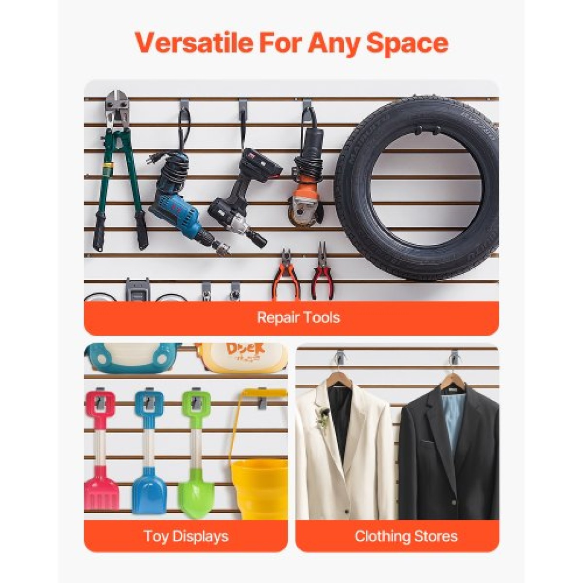 Επένδυση τοίχου VEVOR slat, 4 x 4 ft, MDF Slatwall Garage με αρθρωτή σχεδίαση, Λευκό slat Wall Εύκολη εγκατάσταση, ρυθμιζόμενο πάνελ slatwall με δομή ζεύξης & κοπή DIY, Ταιριάζει για αποθήκευση και οθόνη