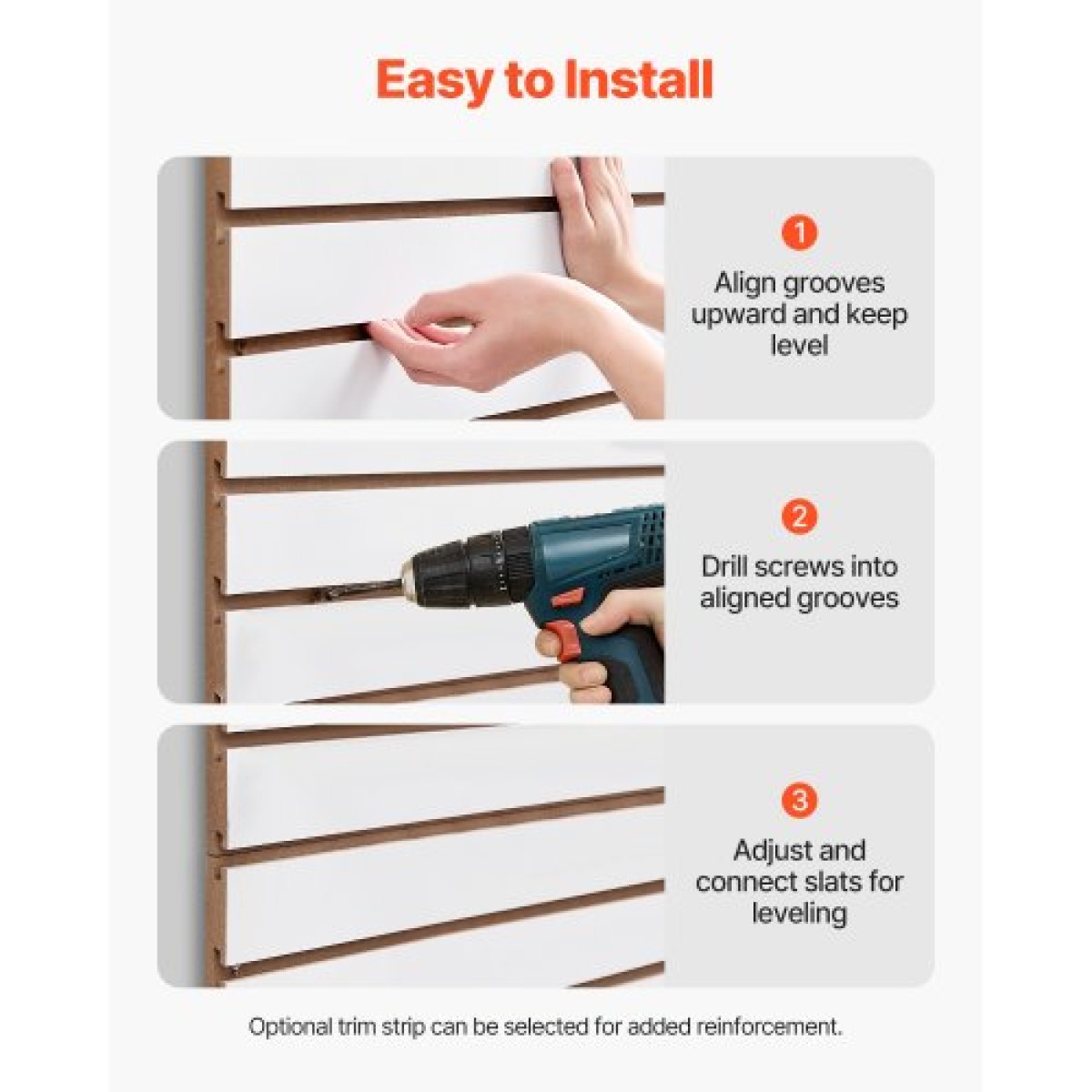 Επένδυση τοίχου VEVOR slat, 4 x 4 ft, MDF Slatwall Garage με αρθρωτή σχεδίαση, Λευκό slat Wall Εύκολη εγκατάσταση, ρυθμιζόμενο πάνελ slatwall με δομή ζεύξης & κοπή DIY, Ταιριάζει για αποθήκευση και οθόνη