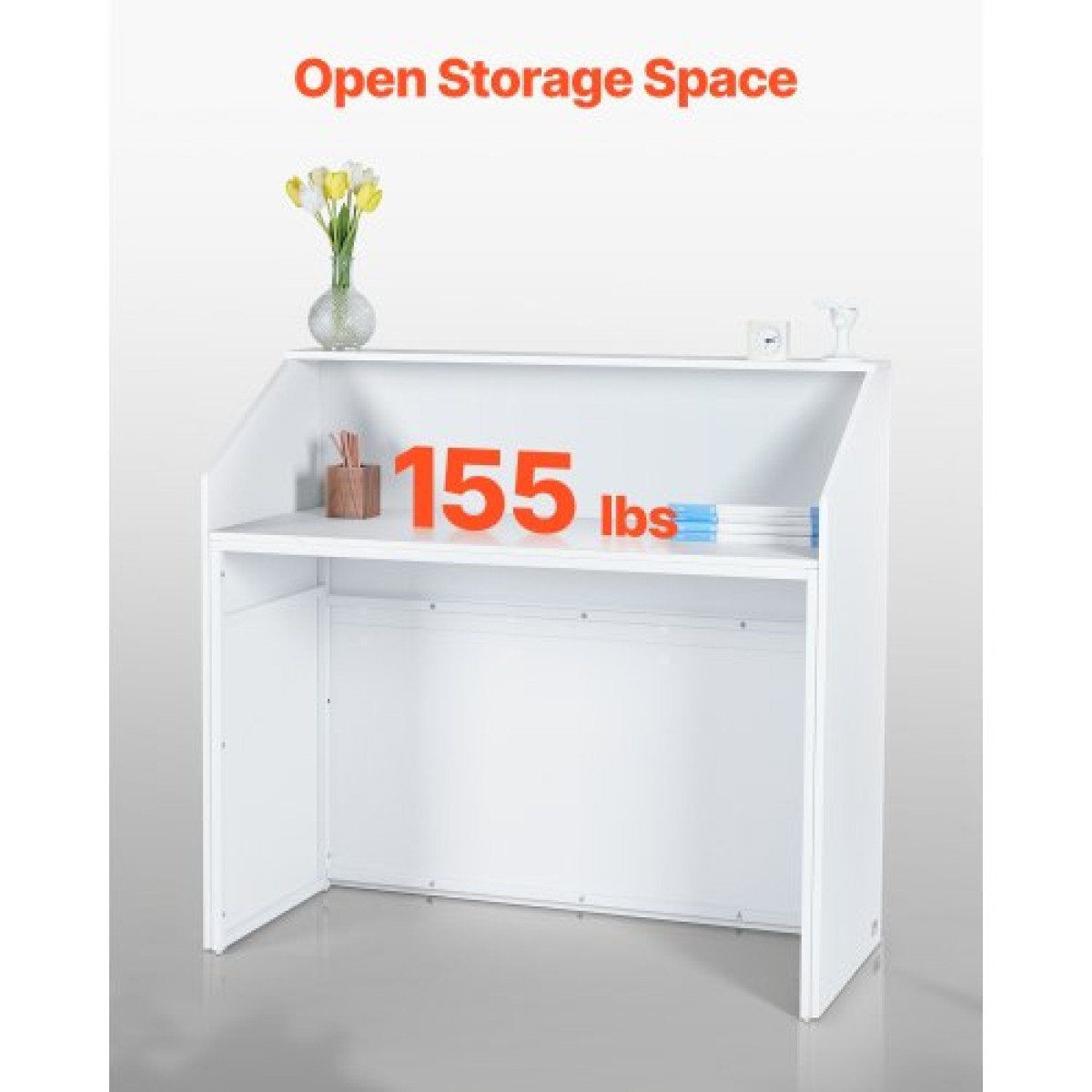 Γραφείο υποδοχής VEVOR, 46,46 x 19,69 x 43,90 σε ορθογώνιο μπροστινό τραπέζι, ρεσεψιόν γραφείου, πάγκος λιανικής και μπροστινός πάγκος υποδοχής, για ταμείο, λόμπι, σαλόνι ομορφιάς και γραφείο, λευκό