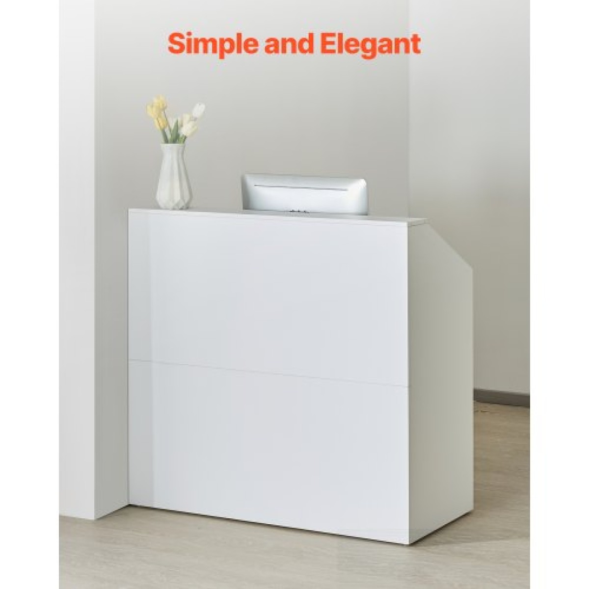 Γραφείο υποδοχής VEVOR, 46,46 x 19,69 x 43,90 σε ορθογώνιο μπροστινό τραπέζι, ρεσεψιόν γραφείου, πάγκος λιανικής και μπροστινός πάγκος υποδοχής, για ταμείο, λόμπι, σαλόνι ομορφιάς και γραφείο, λευκό