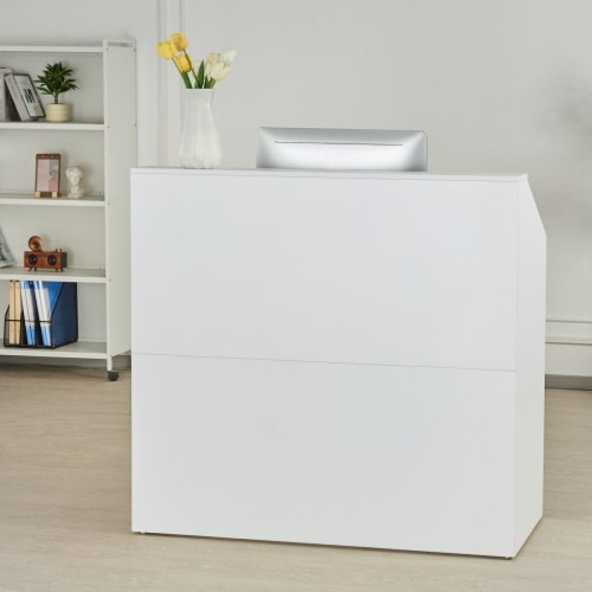 Γραφείο υποδοχής VEVOR, 46,46 x 19,69 x 43,90 σε ορθογώνιο μπροστινό τραπέζι, ρεσεψιόν γραφείου, πάγκος λιανικής και μπροστινός πάγκος υποδοχής, για ταμείο, λόμπι, σαλόνι ομορφιάς και γραφείο, λευκό