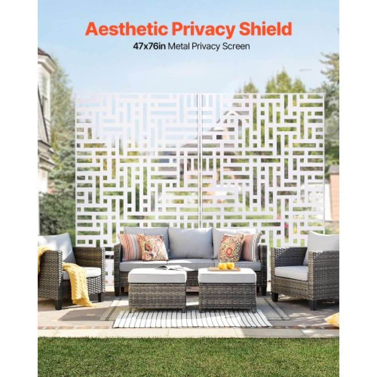 VEVOR Metal Privacy Screen, 47" W x 76" H Εξωτερικές Οθόνες Προστασίας Προσωπικών Δεδομένων 3 πάνελ, Ανεξάρτητο διαχωριστικό εξωτερικού χώρου με βάση, Διακοσμητικός ατσάλινος φράχτης κήπου Privacy για Μπαλκόνι Αίθριο Εσωτερικό Υδρομασάζ Λευκό