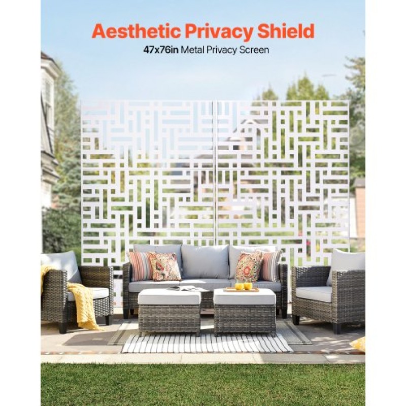 VEVOR Metal Privacy Screen, 47" W x 76" H Εξωτερικές Οθόνες Προστασίας Προσωπικών Δεδομένων 3 πάνελ, Ανεξάρτητο διαχωριστικό εξωτερικού χώρου με βάση, Διακοσμητικός ατσάλινος φράχτης κήπου Privacy για Μπαλκόνι Αίθριο Εσωτερικό Υδρομασάζ Λευκό