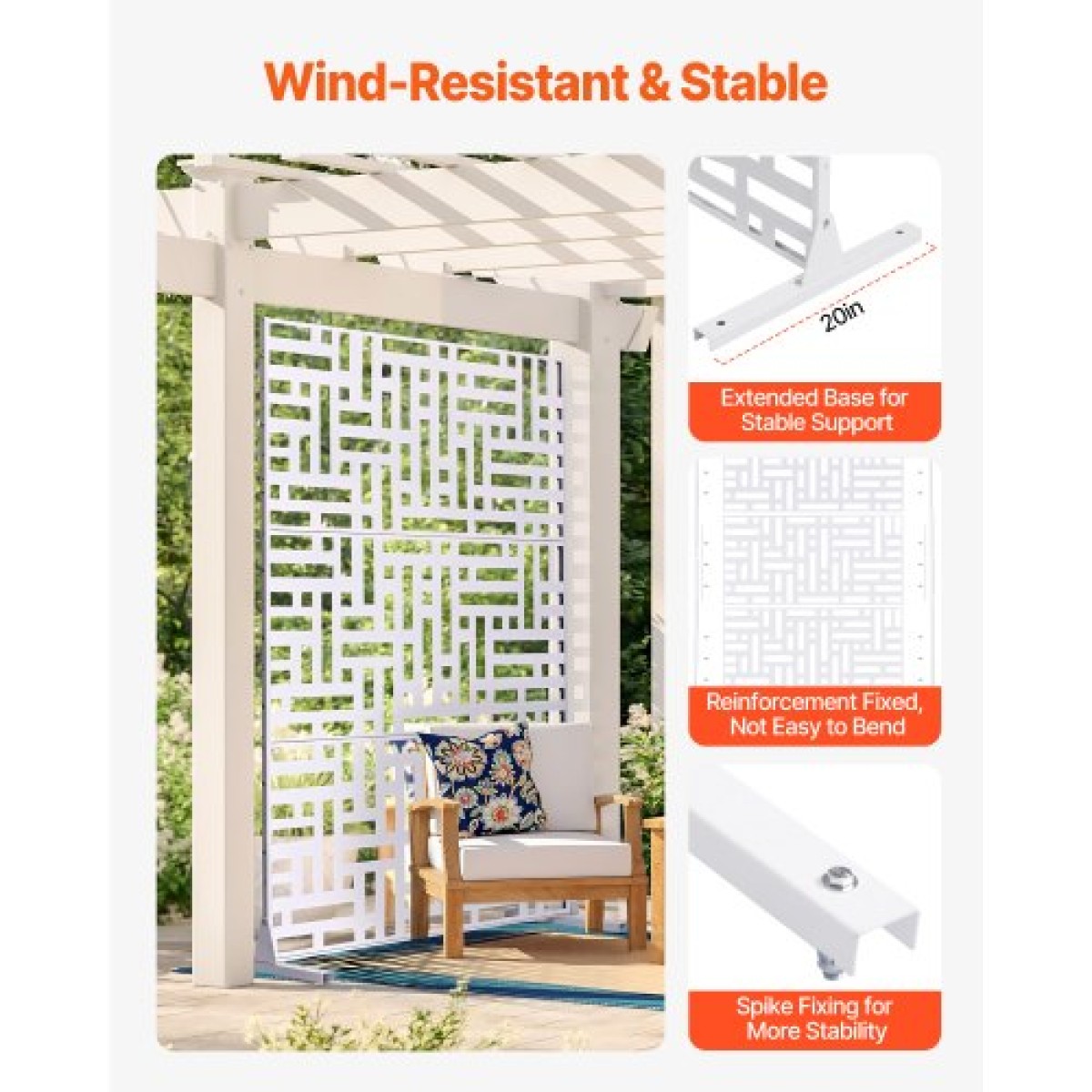 VEVOR Metal Privacy Screen, 47" W x 76" H Εξωτερικές Οθόνες Προστασίας Προσωπικών Δεδομένων 3 πάνελ, Ανεξάρτητο διαχωριστικό εξωτερικού χώρου με βάση, Διακοσμητικός ατσάλινος φράχτης κήπου Privacy για Μπαλκόνι Αίθριο Εσωτερικό Υδρομασάζ Λευκό