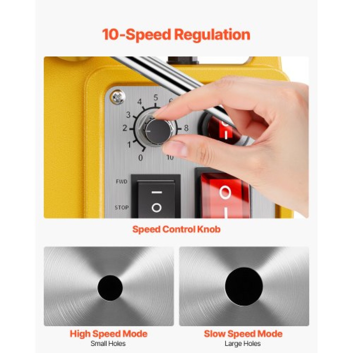 VEVOR Magnetic Drill, 1200W Motor 1.6 in Boring Diameter, 2810 lbf Electric Mag Drill Press, with 2 Coring Bits, Variable Speed, Drilling Machine for Metal Surface, Home Improvement Industry, Yellow