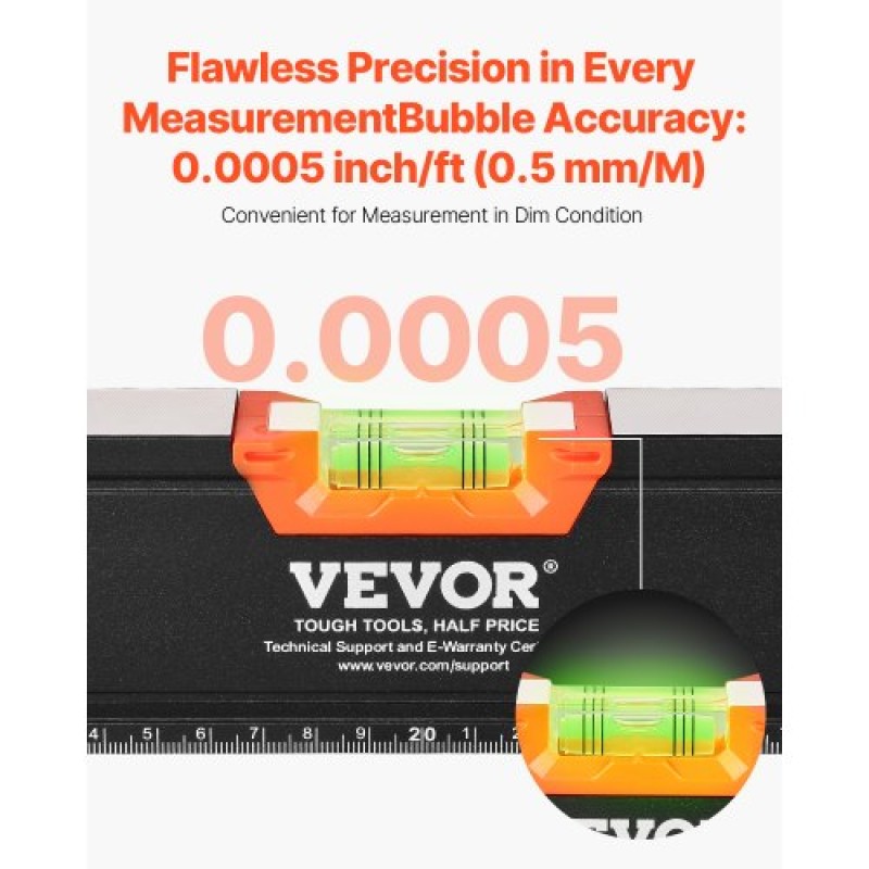 VEVOR 6-Piece Torpedo Level, 78/48/32/24/16/10 Inch All Magnetic Levels Set, Bubble Vials Ruler for 45/90/180 Degree, Magnetic Box Leveler Tool, Shock-Resistance, SAE και Metric Scale
