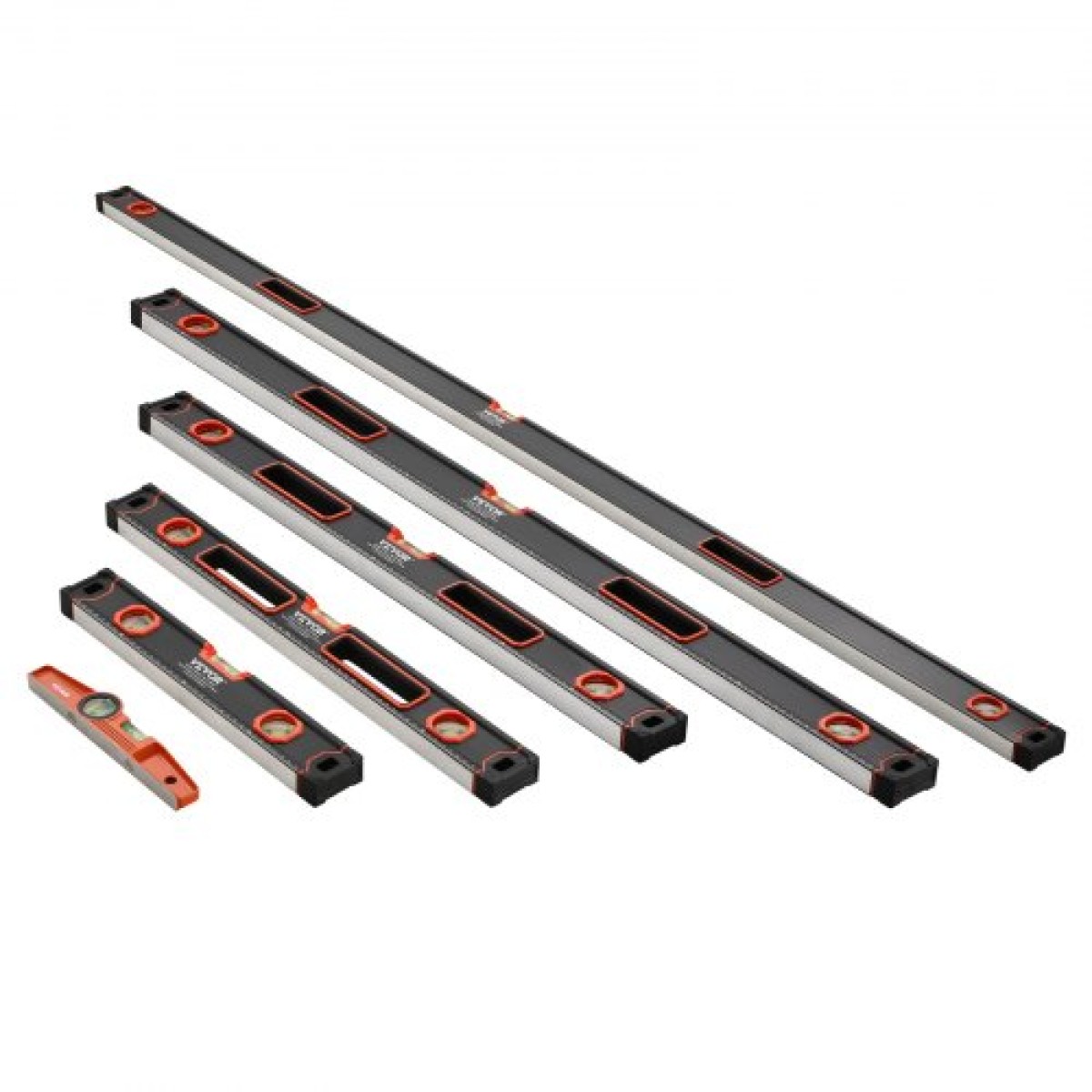 VEVOR 6-Piece Torpedo Level, 78/48/32/24/16/10 Inch All Magnetic Levels Set, Bubble Vials Ruler for 45/90/180 Degree, Magnetic Box Leveler Tool, Shock-Resistance, SAE και Metric Scale