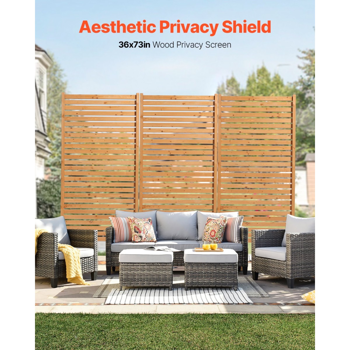 VEVOR Wooden Privacy Screen, 36" W x 76" H Outdoor Privacy Screen, Freestanding Wood Privacy Panel with Stand, Διακοσμητικό Patio Privacy Screen, Outdoor Divider for Balcony Patio Lawn Garden