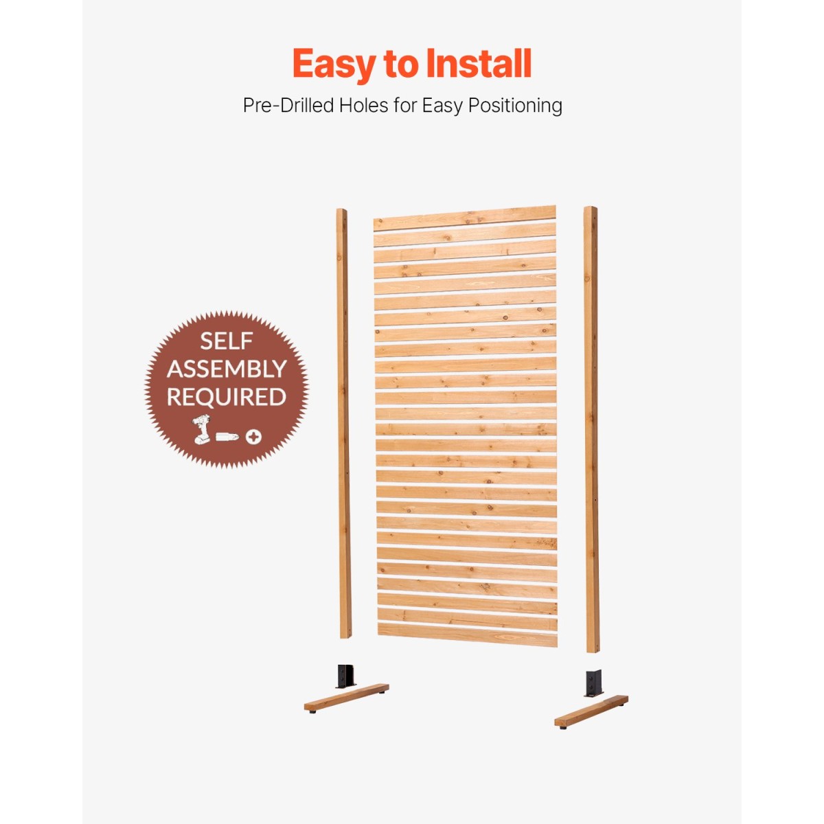 VEVOR Wooden Privacy Screen, 36" W x 76" H Outdoor Privacy Screen, Freestanding Wood Privacy Panel with Stand, Διακοσμητικό Patio Privacy Screen, Outdoor Divider for Balcony Patio Lawn Garden