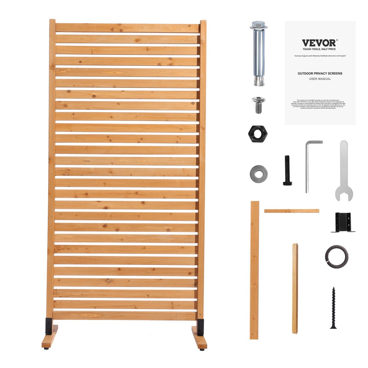 VEVOR Wooden Privacy Screen, 36" W x 76" H Outdoor Privacy Screen, Freestanding Wood Privacy Panel with Stand, Διακοσμητικό Patio Privacy Screen, Outdoor Divider for Balcony Patio Lawn Garden