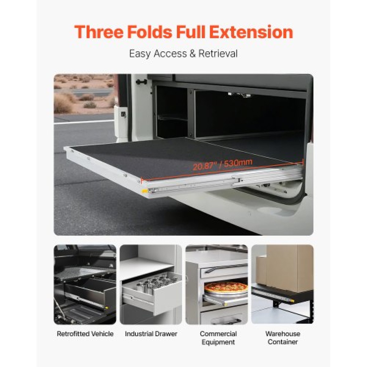 VEVOR 1 Pair Full Extension Slides συρταριών 16 18 20 24 30 35 37.4 59 24 32 36 40 48 60 in, 250 lbs Load Capacity Locking Slides συρταριών, ρουλεμάν με πλευρική βάση κλειδαριάς Drlideil