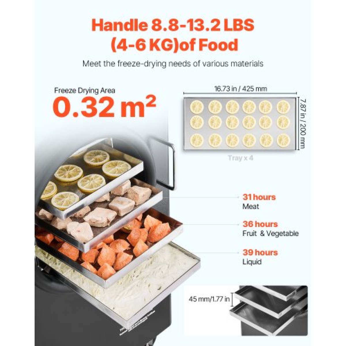 VEVOR Vacuum Freeze Dryer Machine, 8.8-13.2 LBS/Batch Food Freeze Drying Machine με δίσκους 4 στρώσεων, αντλία κενού, ρυθμιζόμενο χρονόμετρο και έλεγχο θερμοκρασίας, για φρούτα λαχανικά κρέας, μαύρο