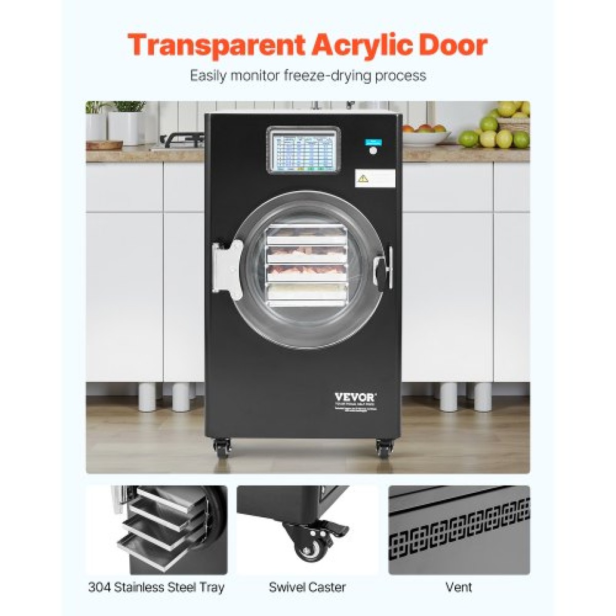 VEVOR Vacuum Freeze Dryer Machine, 8.8-13.2 LBS/Batch Food Freeze Drying Machine με δίσκους 4 στρώσεων, αντλία κενού, ρυθμιζόμενο χρονόμετρο και έλεγχο θερμοκρασίας, για φρούτα λαχανικά κρέας, μαύρο