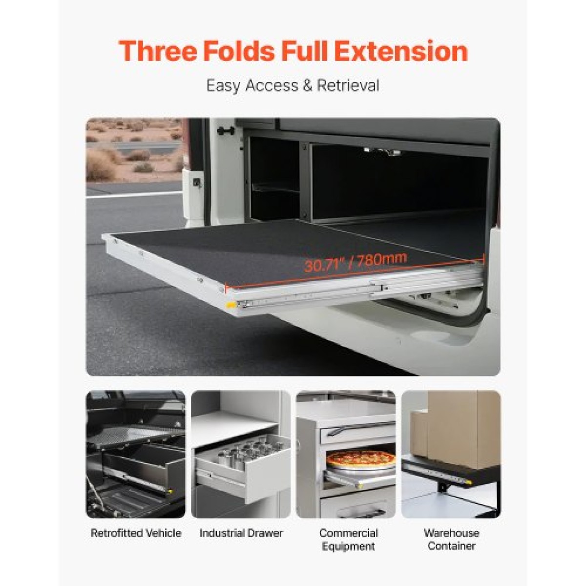 VEVOR 1 Pair Full Extension Slides συρταριών 16 18 20 24 30 35 37.4 59 24 32 36 40 48 60 in, 250 lbs Load Capacity Locking Slides συρταριών, ρουλεμάν με πλευρική βάση κλειδαριάς Drlideil