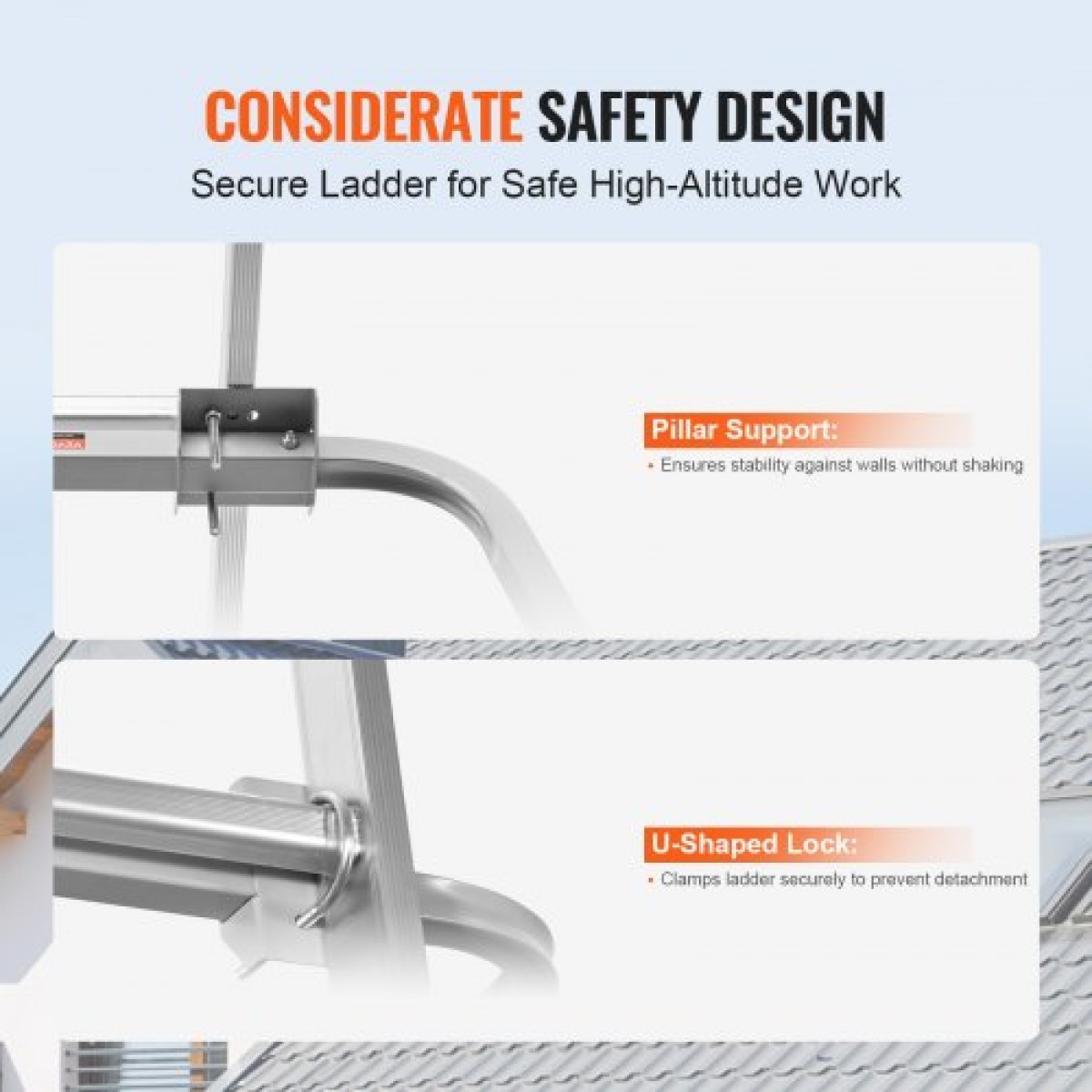 VEVOR Ladder Stabilizer, Extension Ladder Standoff, Heavy Duty Wing Span/Wall Ladder εξαρτήματα για υδρορροή οροφής, εύκολο στη χρήση & ευρεία προσαρμοστικότητα & αντιολισθητικά πόδια από καουτσούκ, 330 lbs Βαθμολογία βάρους