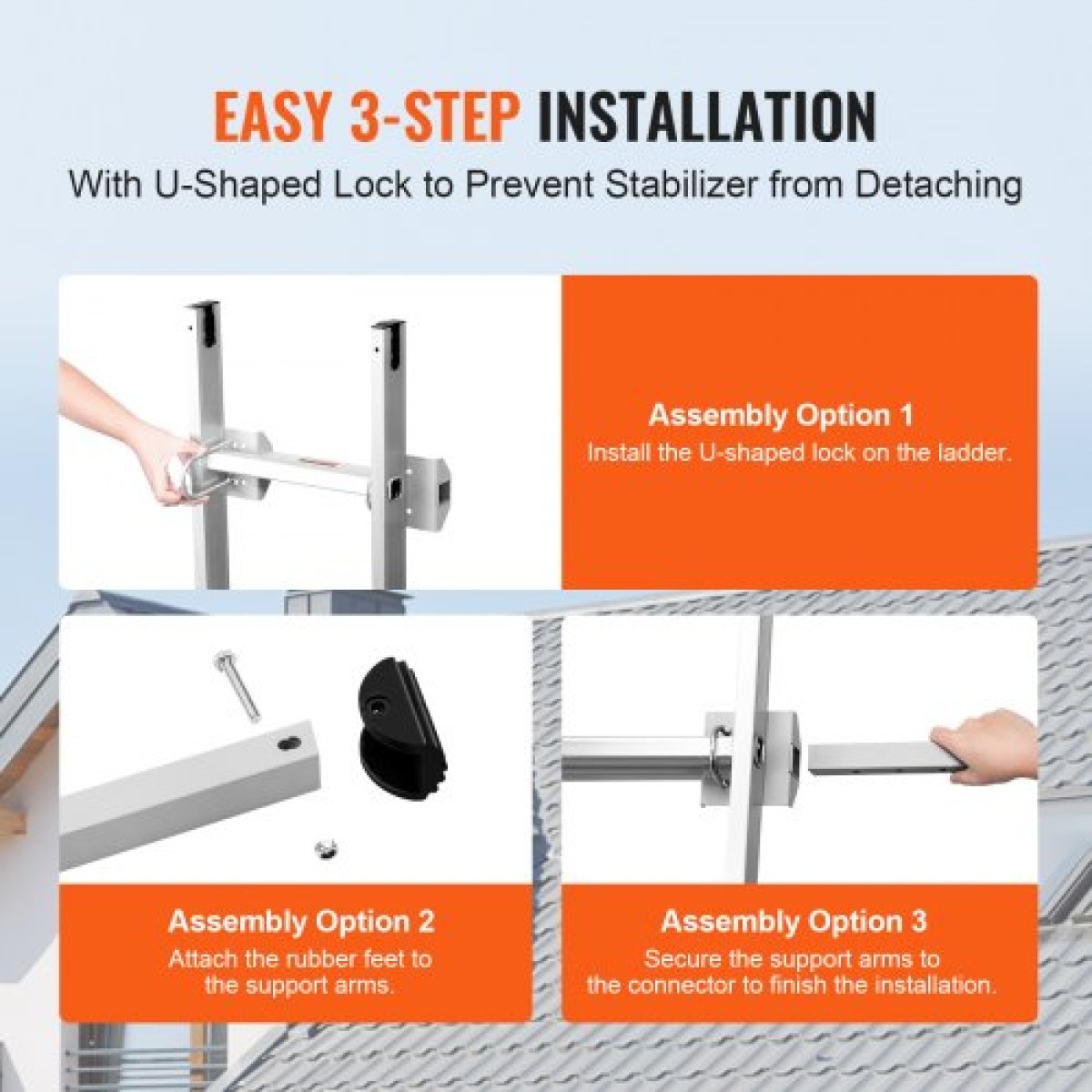 VEVOR Ladder Stabilizer, Extension Ladder Standoff, Heavy Duty Wing Span/Wall Ladder εξαρτήματα για υδρορροή οροφής, εύκολο στη χρήση & ευρεία προσαρμοστικότητα & αντιολισθητικά πόδια από καουτσούκ, 330 lbs Βαθμολογία βάρους