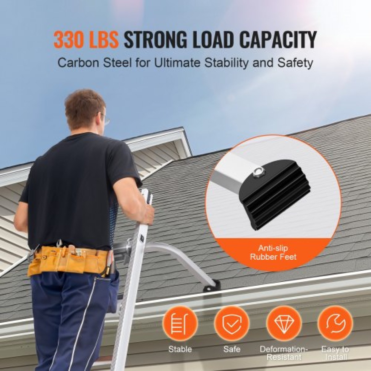 VEVOR Ladder Stabilizer, Extension Ladder Standoff, Heavy Duty Wing Span/Wall Ladder εξαρτήματα για υδρορροή οροφής, εύκολο στη χρήση & ευρεία προσαρμοστικότητα & αντιολισθητικά πόδια από καουτσούκ, 330 lbs Βαθμολογία βάρους