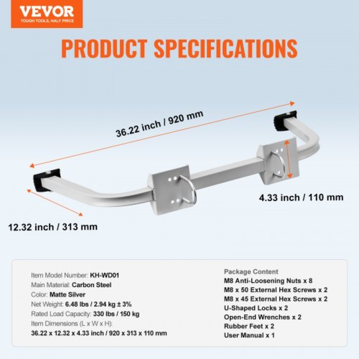 VEVOR Ladder Stabilizer, Extension Ladder Standoff, Heavy Duty Wing Span/Wall Ladder εξαρτήματα για υδρορροή οροφής, εύκολο στη χρήση & ευρεία προσαρμοστικότητα & αντιολισθητικά πόδια από καουτσούκ, 330 lbs Βαθμολογία βάρους