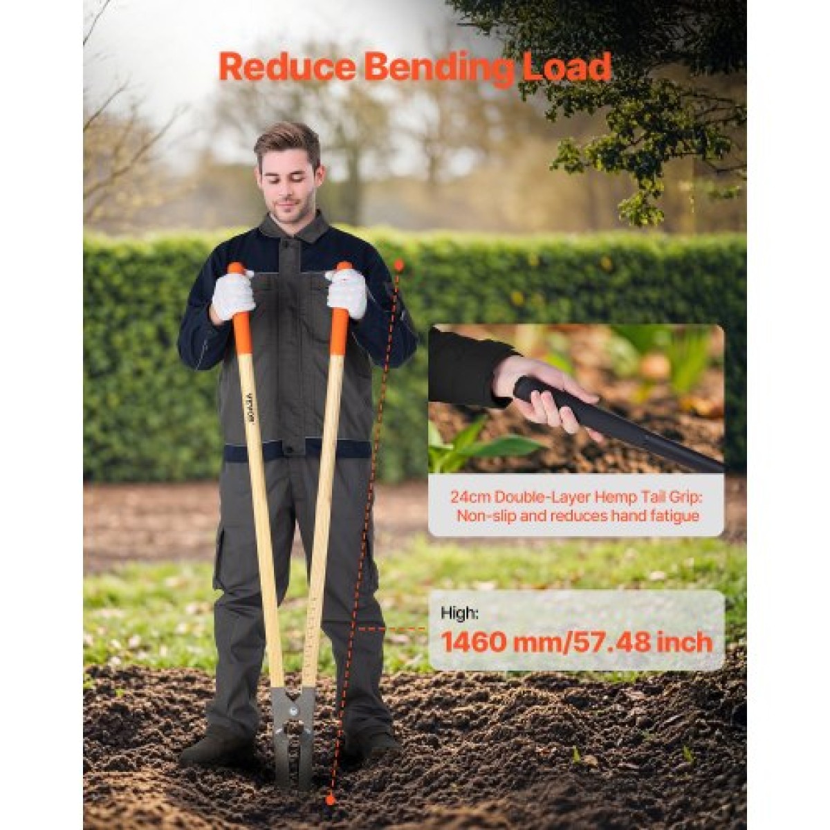 VEVOR Post Hole Digger, Heavy Duty Post Hole Digger με ξύλινη λαβή, Manual Hole Digger με σήμανση κλίμακας και μεταλλική λεπίδα, Post Hole Digger Tool for Digging Yard Work Gardening Outdoor, 57,5 ​​ιντσών