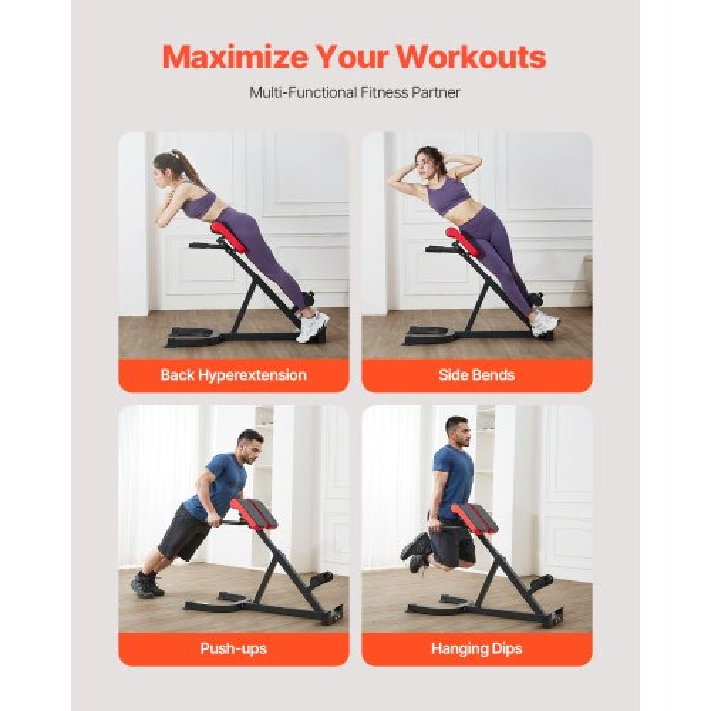 VEVOR Roman Chair Hyperextension Πάγκος, Ρυθμιζόμενο μηχάνημα επέκτασης 300 lbs, Εξοπλισμός άσκησης πολλαπλών λειτουργιών για προπόνηση γλουτών, οπίσθιων μηριαίων, κάτω πλάτης και κοιλιακών, πάγκος με βάρη γυμναστικής για γυμναστήριο στο σπίτι