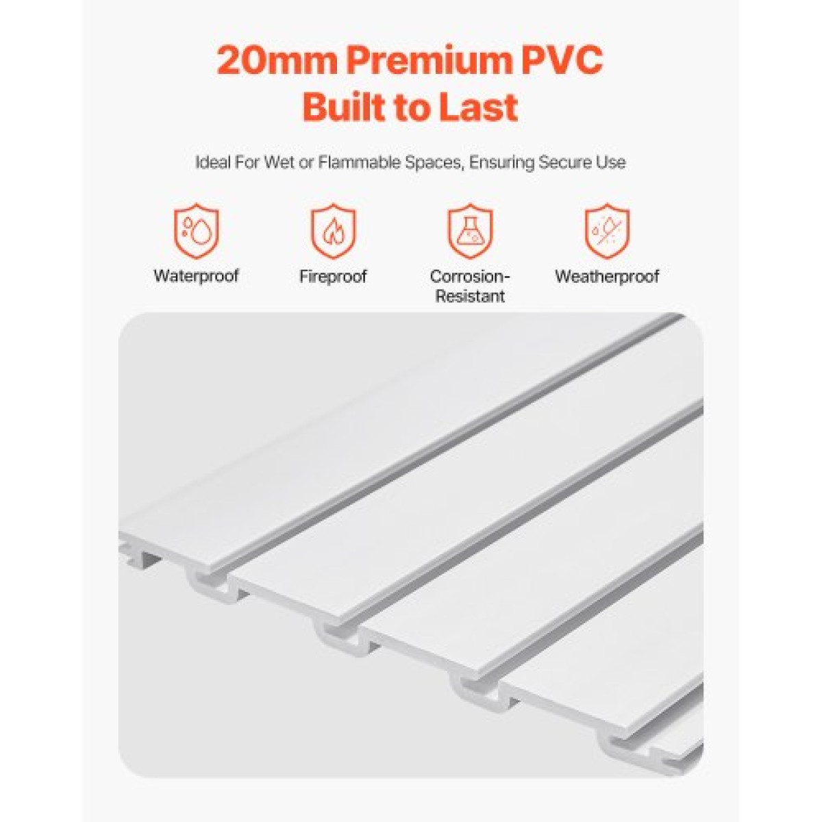 Επένδυση τοίχου VEVOR slat, 8 x 4 ft, PVC πλάκα γκαράζ με αξεσουάρ, λευκή πλάκα τοίχου Εύκολη εγκατάσταση, ρυθμιζόμενο πάνελ πλάκας με δομή ζεύξης & κοπή DIY, Ταιριάζει για αποθήκευση και οθόνη