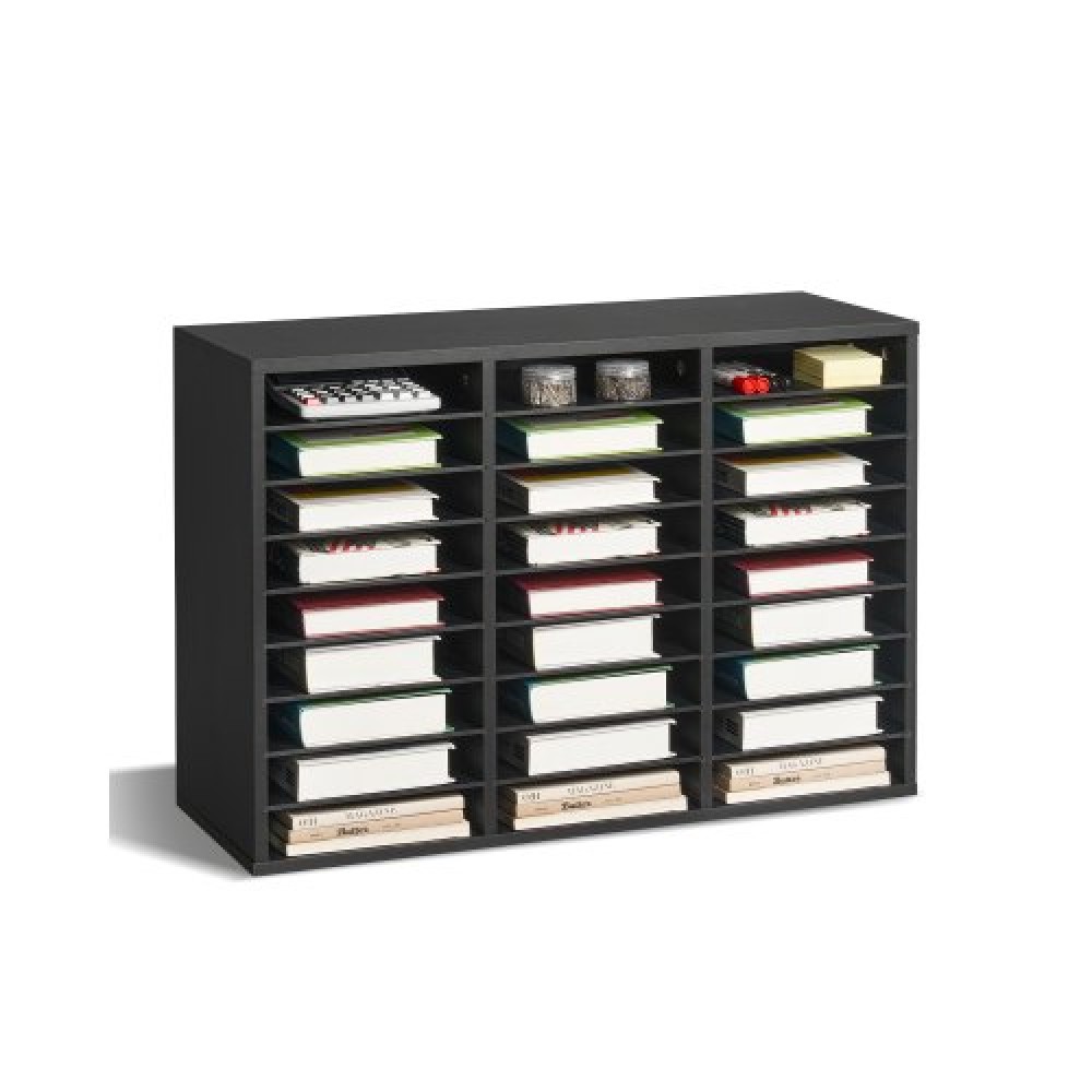 VEVOR Literature Organizer, Ταχυδρομική θυρίδα γραφείου 27 θέσεων με αφαιρούμενα ράφια, Ξύλινη ταχυδρομική θυρίδα ταξινόμησης Particle Board Office Home Classroom Storage, File Sorter για αρχεία, έγγραφα, χαρτιά, μαύρο