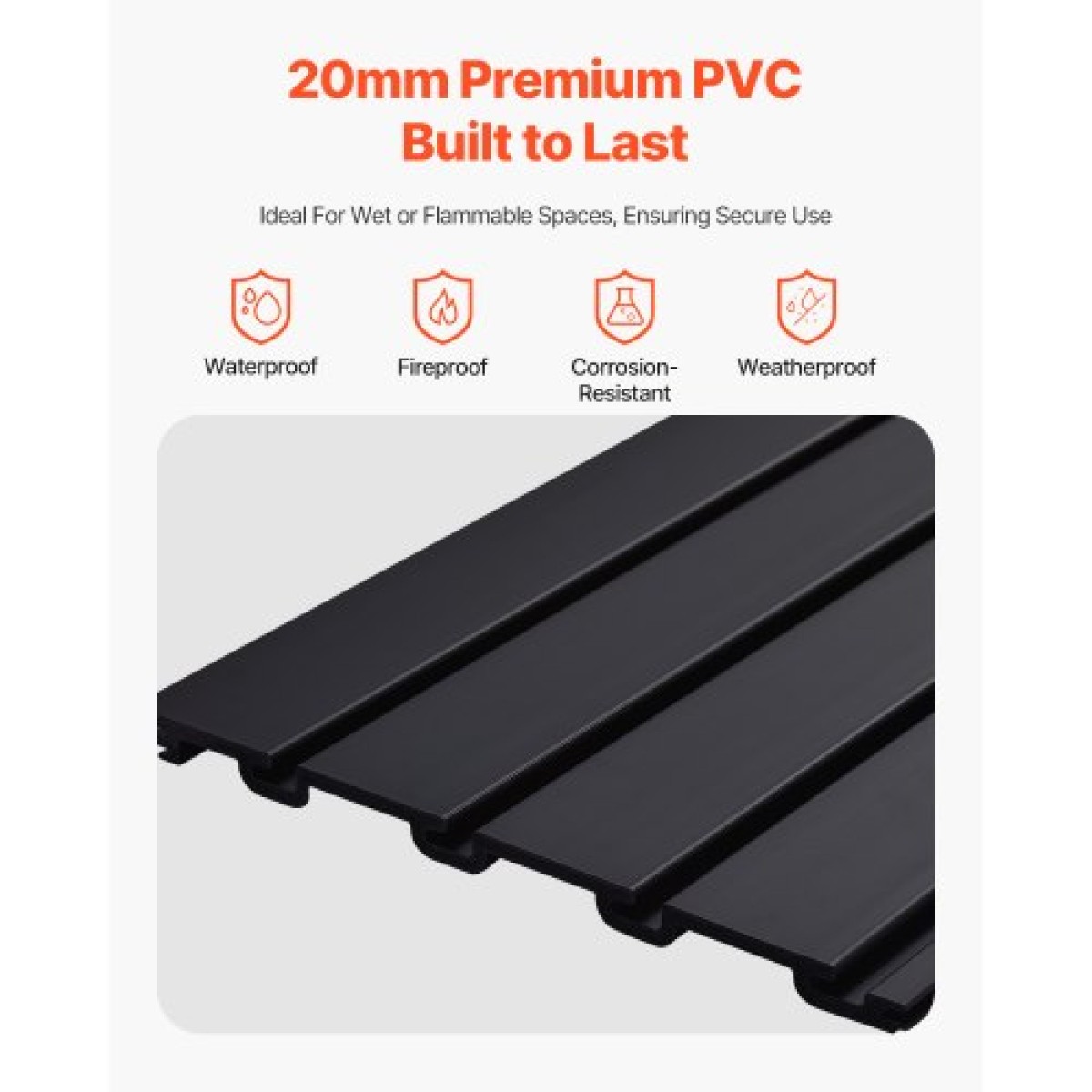 Επένδυση τοίχου VEVOR slat, 4 x 4 ft, PVC slatwall γκαράζ με αρθρωτή σχεδίαση, μαύρη πλάκα τοίχου Εύκολα στην εγκατάσταση, ρυθμιζόμενο πάνελ slatwall με δομή ζεύξης & κοπή DIY, Ταιριάζει για αποθήκευση και οθόνη
