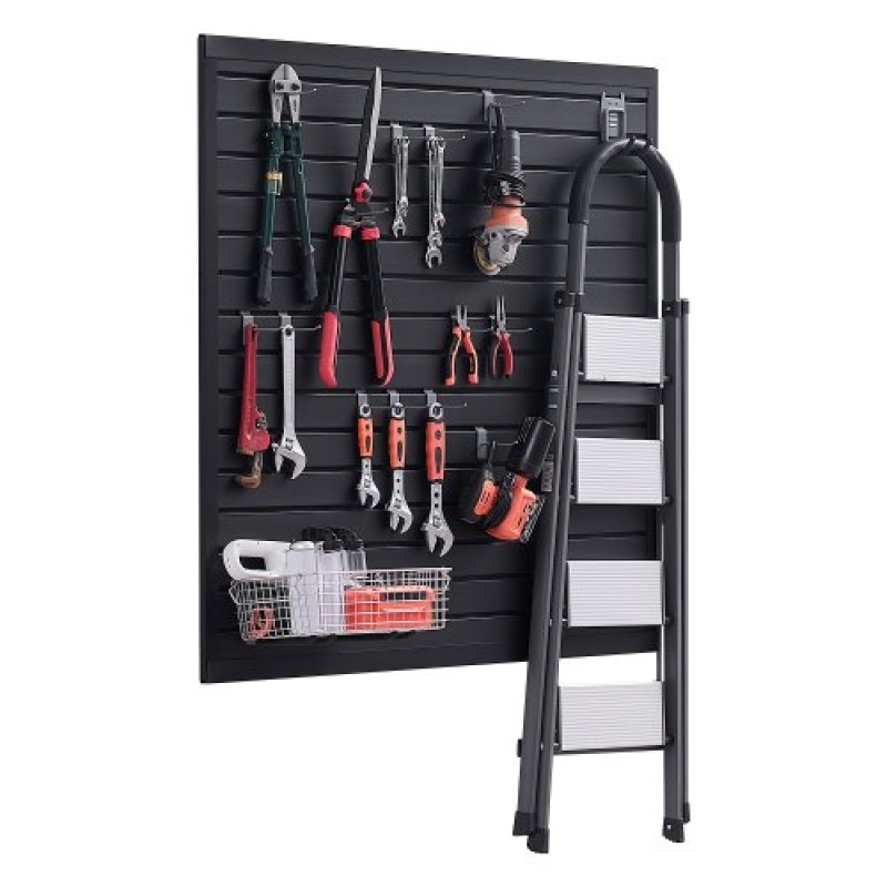Επένδυση τοίχου VEVOR slat, 4 x 4 ft, PVC slatwall γκαράζ με αρθρωτή σχεδίαση, μαύρη πλάκα τοίχου Εύκολα στην εγκατάσταση, ρυθμιζόμενο πάνελ slatwall με δομή ζεύξης & κοπή DIY, Ταιριάζει για αποθήκευση και οθόνη