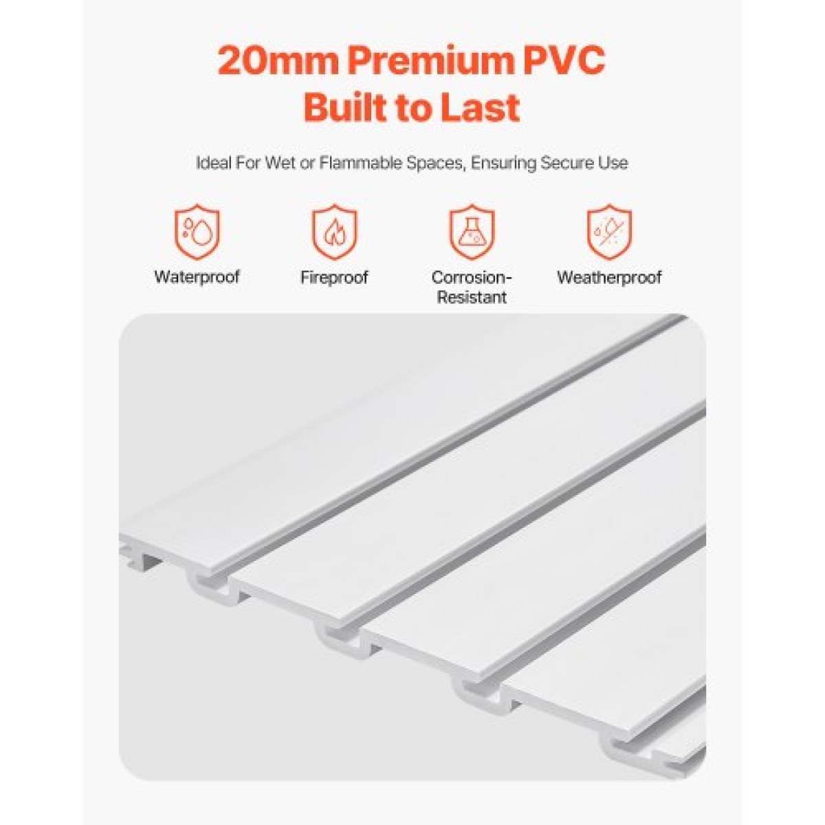 Επένδυση τοίχου VEVOR slat, 4 x 4 ft, PVC γκαράζ με δομοστοιχειωτή σχεδίαση, ρυθμιζόμενο πάνελ τοίχου λευκής πλάκας εύκολα στην εγκατάσταση με δομή ζεύξης & κοπή DIY, Ταιριάζει για αποθήκευση και οθόνη