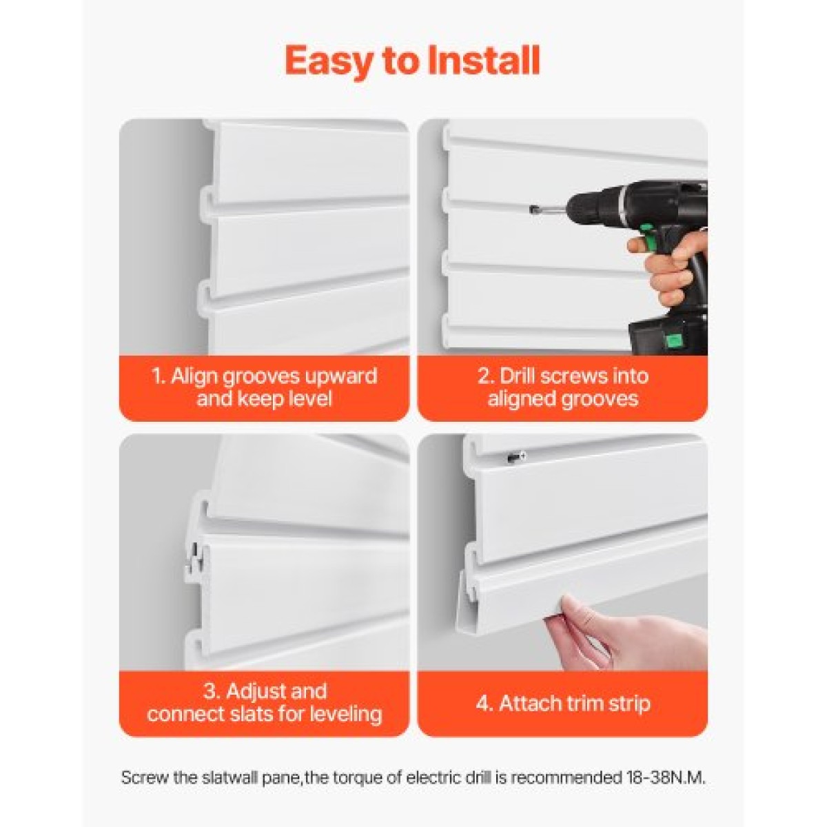Επένδυση τοίχου VEVOR slat, 4 x 4 ft, PVC γκαράζ με δομοστοιχειωτή σχεδίαση, ρυθμιζόμενο πάνελ τοίχου λευκής πλάκας εύκολα στην εγκατάσταση με δομή ζεύξης & κοπή DIY, Ταιριάζει για αποθήκευση και οθόνη