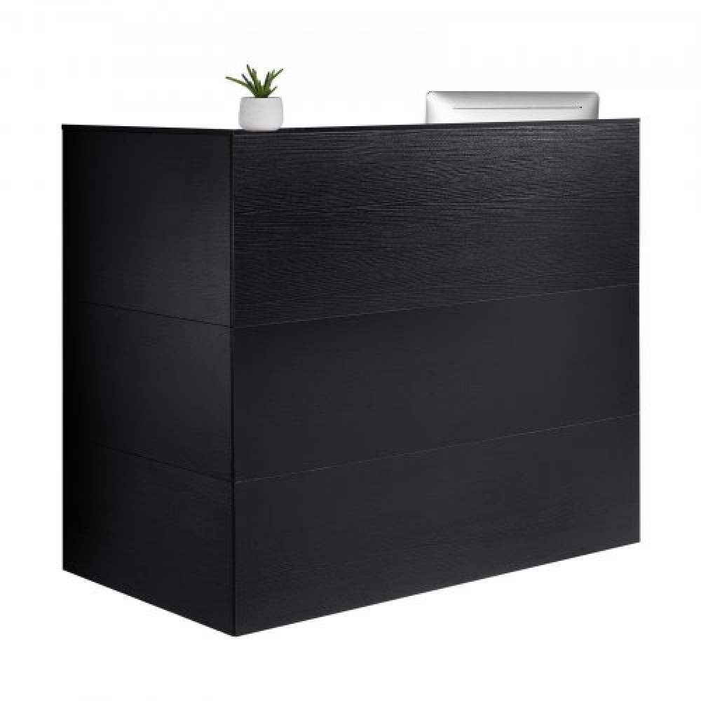 Γραφείο υποδοχής VEVOR, 55,12 x 31,50 x 47,24 σε μπροστινό πάγκο σε σχήμα L, πάγκος υποδοχής γραφείου με συρταρωτό δίσκο πληκτρολογίου και ντουλάπι αποθήκευσης, για ταμείο, λόμπι, σαλόνι ομορφιάς & γραφείο, μαύρο