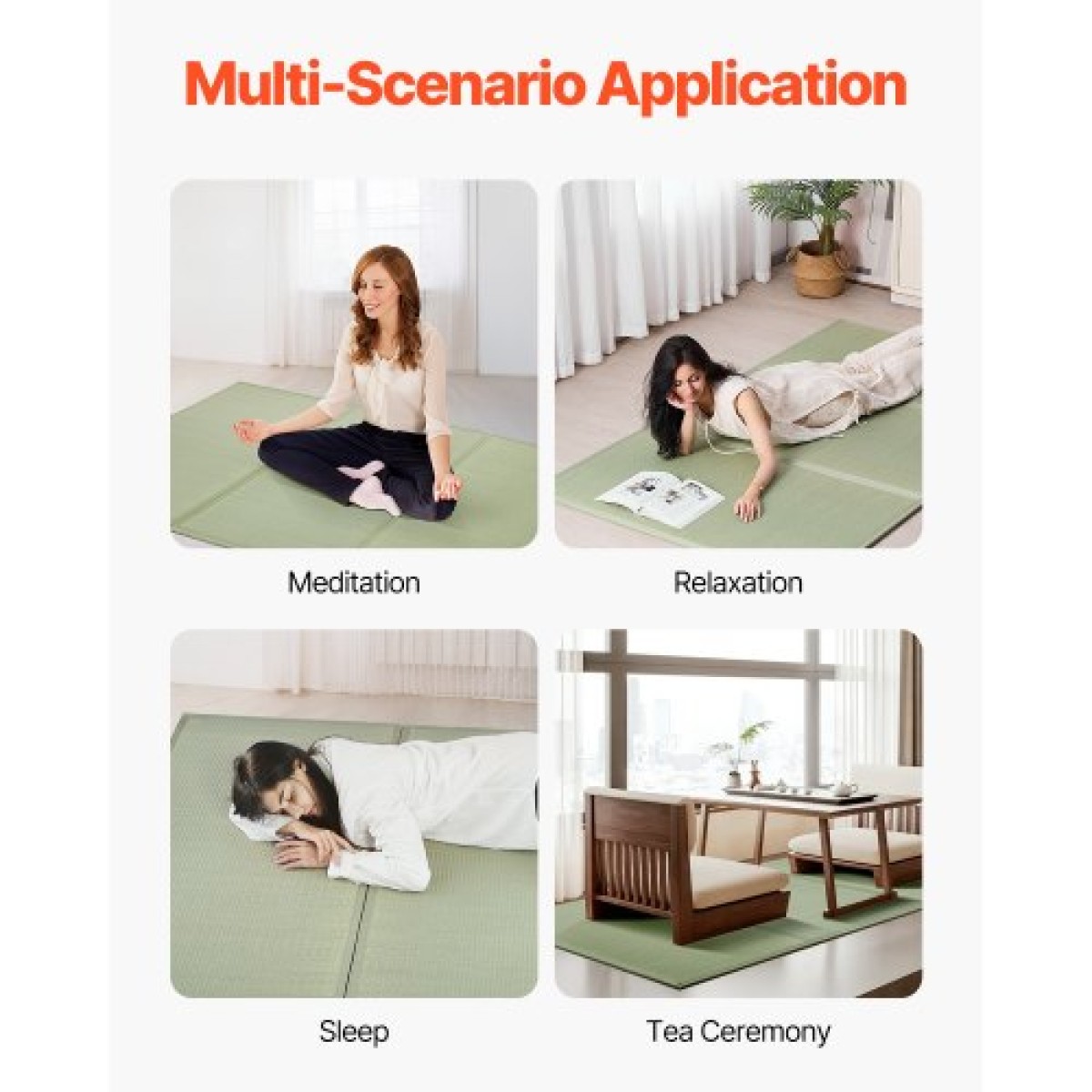 VEVOR Japanese Tatami Mat, Queen Size Πτυσσόμενο Γιαπωνέζικο Στρώμα Tatami ( Natural Rush Grass ), Ιαπωνικό στρώμα δαπέδου με αντιολισθητική βάση & φρέσκο ​​άρωμα, στρώμα Futon για διαλογισμό ύπνου γιόγκα