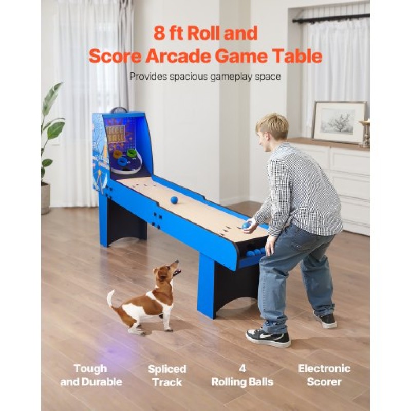 VEVOR 8' Roll and Score Classic Arcade Game Table, Arcade Machine Indoor με Ηλεκτρονικό Σκόρερ, Ήχος, Αυτόματη Επιστροφή Μπάλας για Ενήλικες Παιδιά Οικογενειακή αναψυχή παιχνιδιών Αίθουσα Σε 4 B όλα