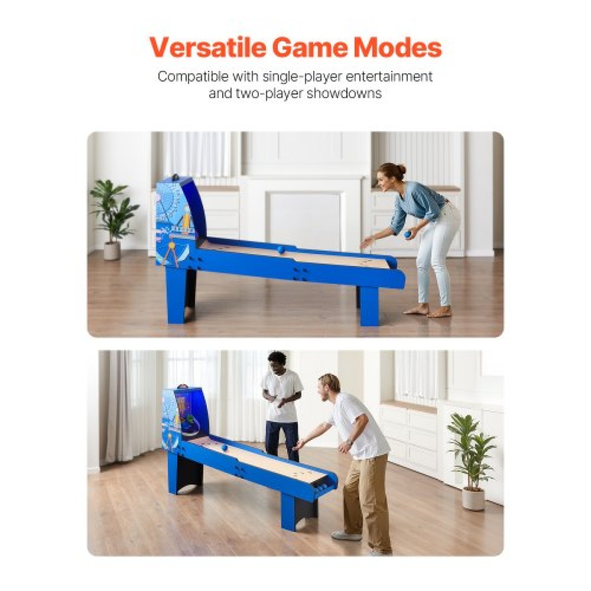 VEVOR 8' Roll and Score Classic Arcade Game Table, Arcade Machine Indoor με Ηλεκτρονικό Σκόρερ, Ήχος, Αυτόματη Επιστροφή Μπάλας για Ενήλικες Παιδιά Οικογενειακή αναψυχή παιχνιδιών Αίθουσα Σε 4 B όλα