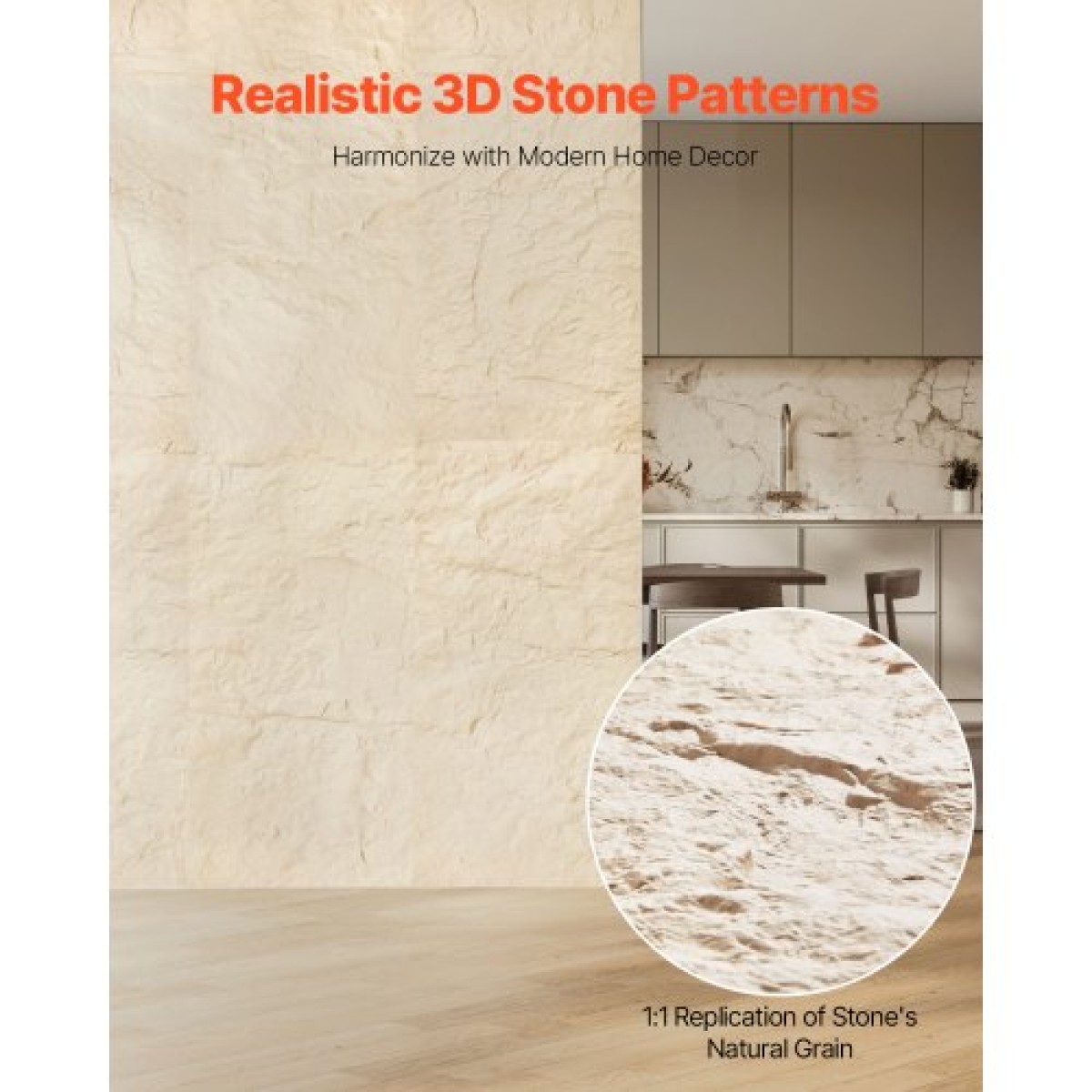 VEVOR 3D πάνελ τοίχου, 4 Pack 48 x 24 σε PU Πλακάκια τέχνης τοίχου απομίμηση φυσικής πέτρας, πάνελ τοίχου με κάλυψη 32 τετραγωνικών μέτρων, Εσωτερική διακόσμηση σπιτιού για οροφή, υπνοδωμάτιο, σαλόνι και gaming room, Stone Yellow