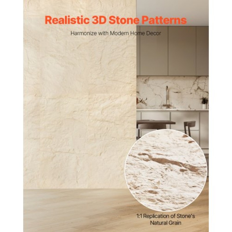 VEVOR 3D πάνελ τοίχου, 4 Pack 48 x 24 σε PU Πλακάκια τέχνης τοίχου απομίμηση φυσικής πέτρας, πάνελ τοίχου με κάλυψη 32 τετραγωνικών μέτρων, Εσωτερική διακόσμηση σπιτιού για οροφή, υπνοδωμάτιο, σαλόνι και gaming room, Stone Yellow