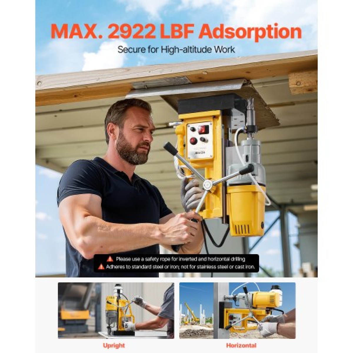 VEVOR Magnetic Drill, 1400W Motor 2 in Boring Diameter, 2922 lbf Portable Electric Mag Drill Press, 0-750 RPM Μεταβλητή ταχύτητα, Μηχανή διάτρησης για μεταλλική επιφάνεια, βιομηχανική και οικιακή βελτίωση