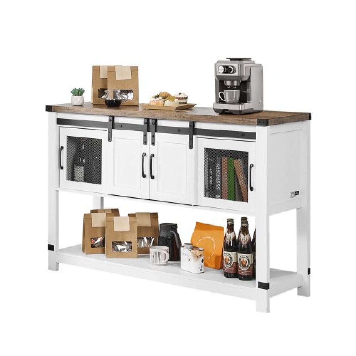 Ντουλάπι καφέ-μπαρ VEVOR, 47,3 x 15,7 x 32,7 in Farmhouse Ντουλάπα καφέ-μπαρ με αποθηκευτικό χώρο 4 επιπέδων, Τραπέζι καφέ μπαρ με πόρτες αχυρώνα, μπουφές μπουφέ σε μπουφέ σε αγροικία, είσοδος
