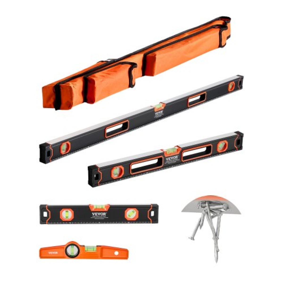 VEVOR 4-Piece Torpedo Level, 48/24/16/10 Inch All Magnetic Levels Set, Fluorescent Light Up Bubble Fials Ruler for 45/90/180 Degree, Magnetic Box Leveler Tool, SAE και μετρική ζυγαριά