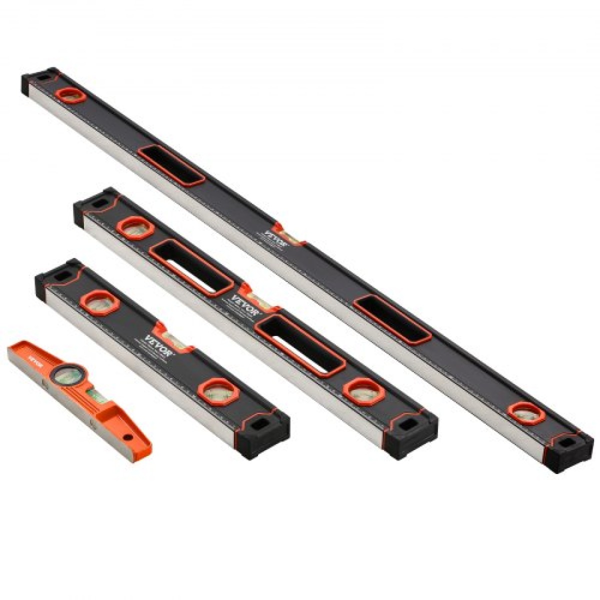 VEVOR 4-Piece Torpedo Level, 48/24/16/10 Inch All Magnetic Levels Set, Fluorescent Light Up Bubble Fials Ruler for 45/90/180 Degree, Magnetic Box Leveler Tool, SAE και μετρική ζυγαριά