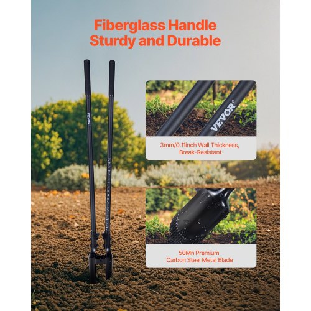 VEVOR Post Hole Digger, Heavy Duty Post Hole Digger με λαβή Fiberglass, Manual Hole Digger με σήμανση κλίμακας και μεταλλική λεπίδα, Post Hole Digger Tool για σκάψιμο κηπουρικής και εξωτερικού χώρου, 57,5 ​​ιντσών