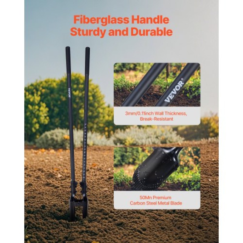 VEVOR Post Hole Digger, Heavy Duty Post Hole Digger με λαβή Fiberglass, Manual Hole Digger με σήμανση κλίμακας και μεταλλική λεπίδα, Post Hole Digger Tool για σκάψιμο κηπουρικής και εξωτερικού χώρου, 57,5 ​​ιντσών