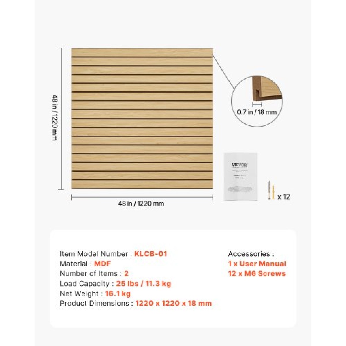 Επένδυση τοίχου VEVOR Slat, 4 x 4 πόδια, MDF Slatwall γκαράζ με αρθρωτή σχεδίαση, ρυθμιζόμενο πάνελ τοίχου από φυσικό πηχάκι εύκολα στην εγκατάσταση με δομή ζεύξης & κοπή DIY, Κατάλληλο για αποθήκευση και οθόνη