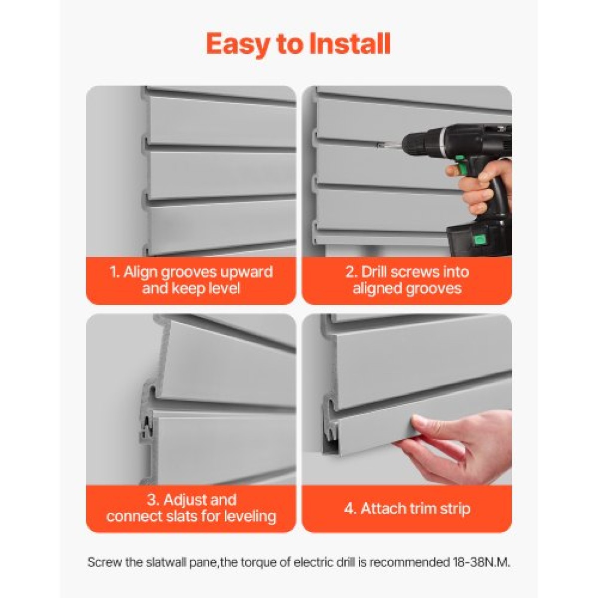Επένδυση τοίχου VEVOR slat, 8 x 4 ft, PVC γκαράζ με αξεσουάρ, ρυθμιζόμενο πάνελ τοίχου σε γκρι πλάκα Εύκολη στην εγκατάσταση με δομή ζεύξης & κοπή DIY, Ταιριάζει για αποθήκευση και οθόνη